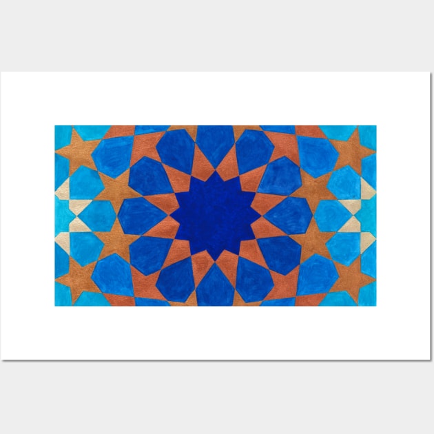 Blue and copper Islamic pattern Wall Art by LieveOudejans